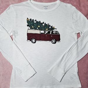 Crewcuts Kid's White Long Sleeve Shirt with Christmas Van Graphic